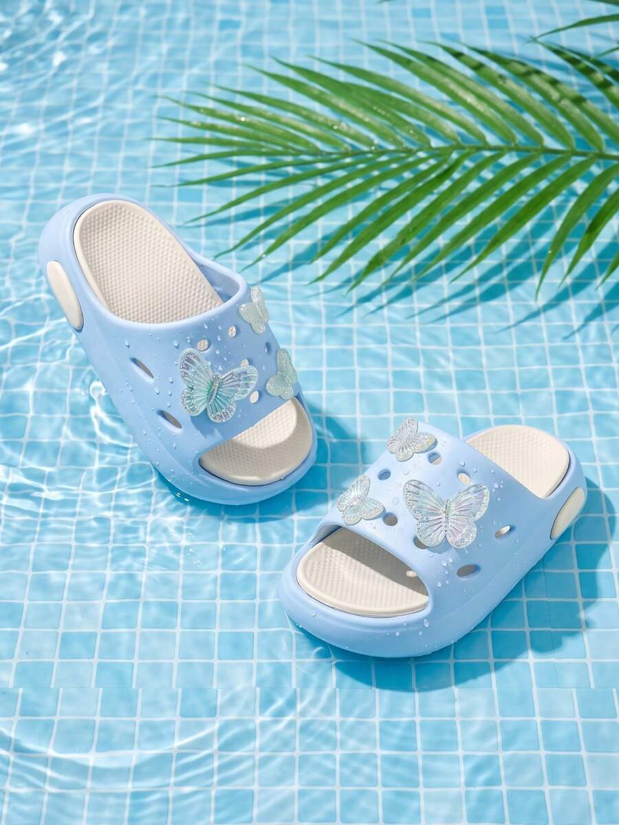 HAHABOBO New Kids' 3D Butterfly Cartoon EVA Slippers, Pink And White Color-Block Summer Dopamine Open-Toe Slippers, Classic Breathable And Durable - Blue - View 1