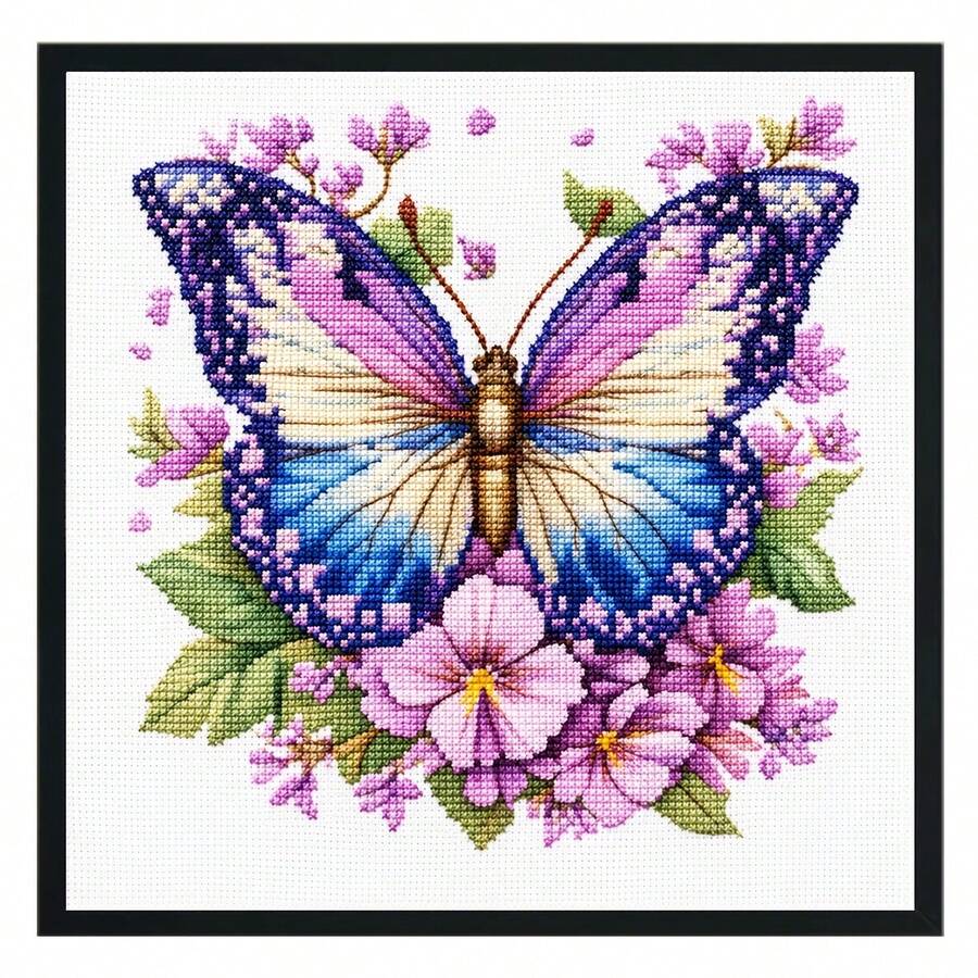 Butterfly And Floral Pattern Cross Stitch Kit/Plum Blossom, Orchid, Bamboo And Chrysanthemum Bookmarks, Suitable For Adults. New Healing DIY Stress Relief Creative Gift, For Room Decoration/Hanging Decor. Unframed. - Multiple Styles - View 1