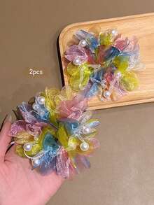 2pcs Minimalist Elegant Colorful Sweet Style Hair Scrunchies Suitable For Daily Hair Accessories - Multicolor - View 7