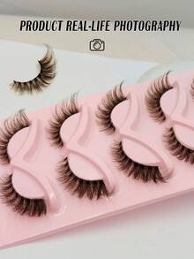 5 Pairs Fluffy Brown Dramatic Soft False Eyelashes, Transparent Lash Bands, Invisible Lash Strips, Natural Criss-Cross Curly Cat Eye Lashes, Brown Fox Eye Effect Faux Mink Lashes, Suitable For Daily Eyelash Extension Makeup Tools - Cat Eye Lashes - View 4