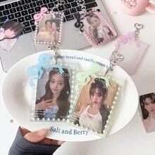 少女心愛心透明壓克力蝴蝶結卡套 偶像 3 吋追星小卡展示卡套 學生吊飾保護套卡套 - 彩色 - 查看 6