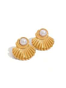 Uworld Ocean Vacation Style 18K Gold Plated Stainless Steel Waterproof Starfish Shell Stud Earrings Pearl Conch Earrings For Women - Yellow Gold - View 10