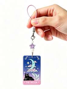1pc Minimalist Halloween Phone Chain, Double-Sided Acrylic Tarot Card Design, Decorative Phone Charm, Bag & Keychain Accessory - Multicolor - View 3