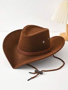 Unisex Western Cowboy Hat, Bohemian Style Wide Brim Sun Hat With Windproof Anti-Drop Rope, Vacation Beach Travel Outdoor Party Costume Accessory Hat - Three-rope Horn Hat - View 5