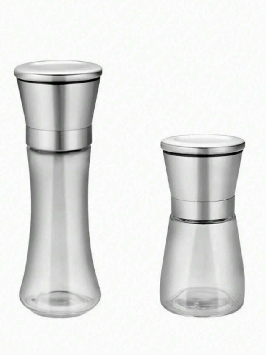 Salt And Pepper Grinder Tall - Black Pepper, Vanilla Grinder Refillable Manual - Stainless Steel Lid - Adjustable Coarseness - Glass Material - Suitable For Home, Kitchen, BBQ