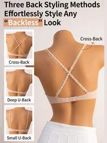 Women's Seamless Spaghetti Strap Bra, U-Shaped Low Back Invisible Shaping Cup Bandeau, Breathable Push-Up Half Cup Wire-Free Lingerie, Suitable For Daily Wear - Khaki - View 9