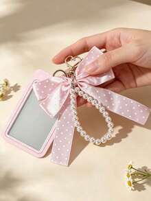 Polka Dot Card Holder With Bow Pearl Keychain,Y2k Photocard Holder, Cute Id Card Protector,Stylish Bag Pendant,Personalized Card Holder, Students Gift - Multicolor - View 8
