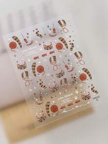 1pc Cute Kitten Water Transfer Nail Stickers Cat Paw Yarn Fish Pattern Adorable Manicure Decals For Women Teen Girls - Multicolor - View 7