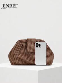 ENBEI Elegant Woven Clutch - Large Capacity Makeup Bag, Autumn Brown Clutch, Elegant Women's Beach Bag Clutch, Fashion Evening Bag. Suitable For Daily Shopping, Commuting, Dating, Evening Party, Party Outfit, Ball Bag, Ball Accessories, Wedding Supplies, Elegant Women's Wallet, Women's Gift - Multicolor - View 4