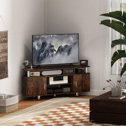Modern TV Stand, With Practical Storage Shelves, Remote Control, Brown, Engineered Wood, Media Console For Living Room, Bedroom, Lounge And Home Entertainment