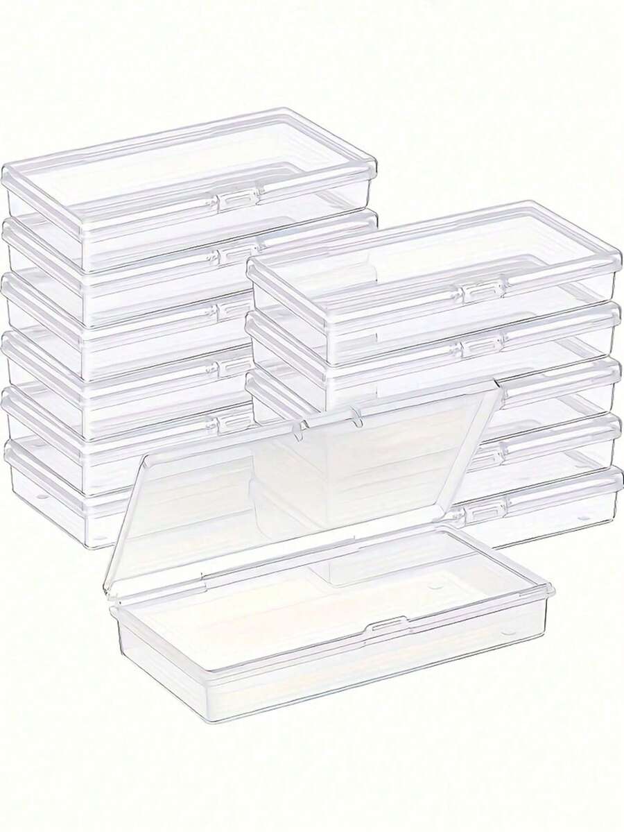 5pcs Transparent Plastic Storage Boxes With Hinged Lids, Clear Storage Boxes For DIY Crafts, Jewelry, Small Items, Secure Snap Closure, Stackable Design For Convenient Storage, Jewelry Storage Box, Transparent Pink Nail Art Tool Storage Box - Clear - View 1