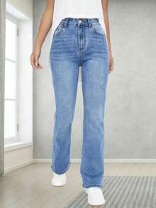 Teen Girls' Classic Versatile Stretchy Comfortable Flare Jeans - Light Wash - View 2