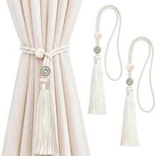 2pcs Boho Style Curtain Tassels Tie Backs, Handmade Woven Rope Curtain Tie Backs With Wooden Rings, Decorative For Home And Office Windows - Multicolor - View 2