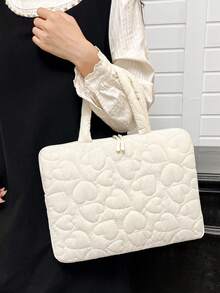 Heart Quilted Laptop Tote Bag, Minimalist Handheld Style With Zipper Closure, Fresh And Sweet Aesthetic, Simple And Gentle, Suitable For Students And Daily Commute, Combines Style And Practicality - Multicolor - View 8