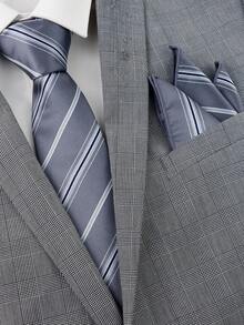 ZLQ&GOU 2 PCS Dark Gray Striped Polyester Jacquard Men's Tie Set, Includes Tie And Pocket Square, Business Casual Neckwear - Dark Grey - View 6