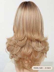 22 Inch Medium-Long Curly Wavy Wig, Mixed Blonde Color, Natural Heat-Resistant Synthetic Fiber Wig, Suitable For Women's Daily Wear, Parties And Commuting - Blonde Ombre - View 6