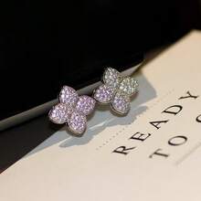 1 Pair Copper Zirconia Four-Leaf Clover Stud Earrings, Suitable For Daily Wear And Gift Giving - Copper Stud Earrings With Cubic Zirconia Four-leaf Clover - View 1
