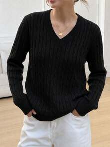 1pc Tween Girls' Fashion Casual Outdoor Minimalist Versatile Commute Sweater, Autumn/Winter - Black - View 3
