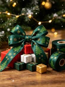 Christmas Green Red Ribbon With Merry Christmas Santa 5 Yards, Christmas Satin Ribbons For Gift Wrapping Hair Crafts Bows Making Tree Ornaments, Wreaths, Garlands, DIY Crafts - Multicolor - View 6