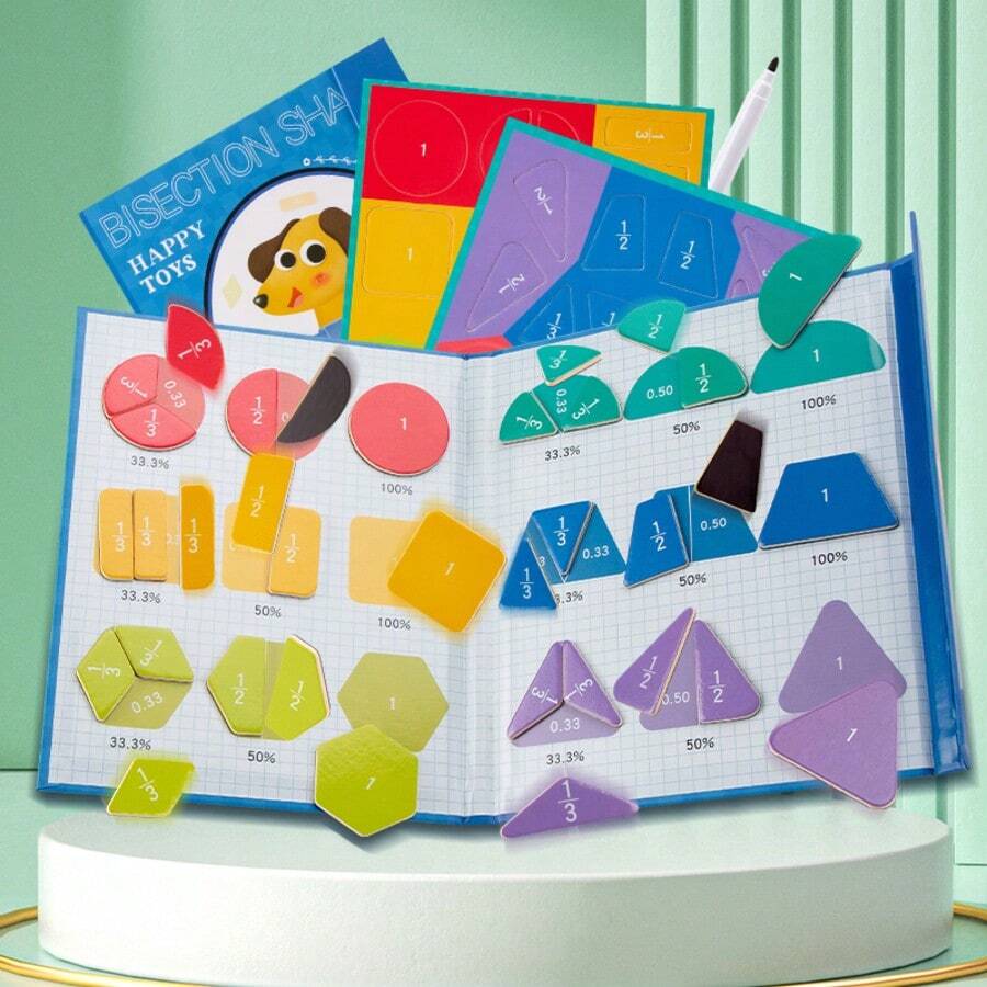 Children's Magnetic Book Equal Division Geometric Shape Cognition Puzzle, Kindergarten And Elementary School Math Learning Teaching Aid - Magnetic Book . Equal-sized Shapes - View 1