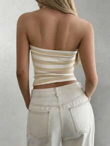 GAOVOT Women's Casual Vintage Sexy Striped Camisole, Suitable For Street And Commute In Summer, Y2K Aesthetic - Khaki - View 2