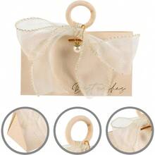 Party Box Packs,Wedding Favor Boxes Small Candy Container With Wooden Handle And Pearl Bow, Pearl White Bridal Shower Party Favor Packaging For Wedding Guests And Bridesmaids - Beige Box + Mesh + Pearl Brooch - View 7