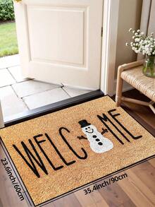 1pc, Winter Christmas Minimalist Smiling Snowman Welcome Pattern Door Mat, Holiday Style Machine Washable Polyester Fiber Mat, Suitable For Indoor, Party, Daily Decoration, All Seasons - Yellow - View 10