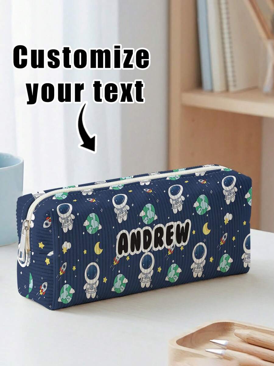 1pc Customized Name Corduroy Pencil Case, Can Be Customized According To Your Unique Design, Perfect For Children To Store Pencils, Print Your Own Name Or Print Your Sister's And Classmates' Names As Gifts To Give To Others - Multicolor - View 1
