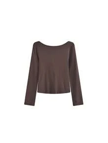 Áo thun tay dài phối màu tương phản trang trí nơ - Màu nâu - Xem 5