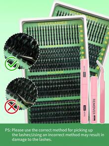 400Pcs Salon Style Self Application D Curl Individual Lash Clusters Complete Lash Book Kit Including Tweezers & Lash Brush, Assorted Lower Lashes & 60D/80D/100D Multi-Density, Soft Comfortable Fibers Easy DIY Lash Extensions For Daily Casual Makeup - Multicolor - View 8