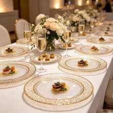 50/25/1pc Transparent Hammered Texture Double Gold Rim Plates, Transparent Bottom With Gold Rim, Elegant Dessert Plate, Pasta Plate, Pizza Plate, Cake Plate, Salad Plate, 7.5 Inch/10.25 Inch Size, Reusable And Easy To Clean, Suitable For Outdoor, Party, Birthday, Wedding And Holiday Gatherings - Transparent Gold Edge - View 3