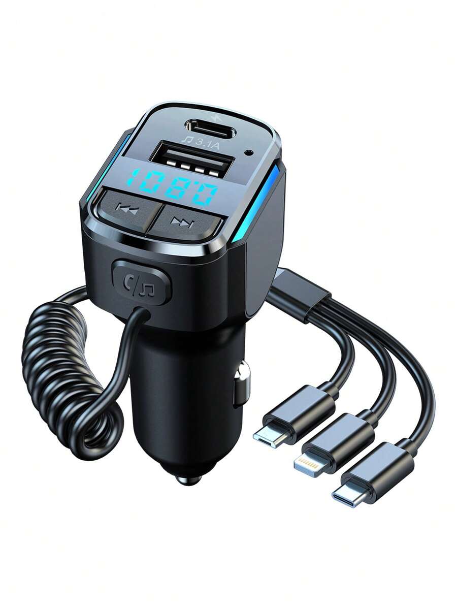 3.1A Multi-Function Car Charger & Car Media Player - Black - View 1
