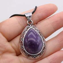 39x27mm Natural Crystal Agate Semi-Precious Stone Teardrop Pendant, Gemstone Inlay Zinc Alloy, Abalone Shell Necklace - Water Drop Natural Stone Pendant - View 12