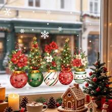 1/3pcs Cartoon Snowman And Santa Claus Head Potted Plant Window Sticker, Double-Sided Visible PVC Electrostatic Adsorption Glass Sticker, Suitable For Living Room, Kitchen, Dining Room, And Home Decoration. - Multicolor - View 2