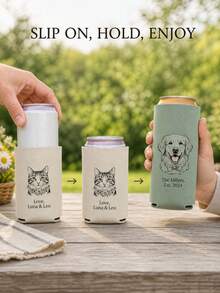 Personalized Can Cooler For Pet Lovers, Turn A Pet Portrait Into Custom Line Art With Names Or Dates, Neoprene Drink Sleeve For Standard And Slim Cans At Weddings, Parties And Outdoor Gatherings - Multicolor - View 3