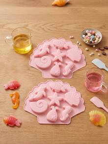 Soft Light Pink 7-Cavity Ocean World Silicone Baking Mold, 3D Lace Shell Design Underwater Cartoon Silicone Mold, Silicone, Easy Release, Heat Resistant, Odorless, Reusable, Suitable For Home Desserts, Aromatherapy Wax Tablets, Handmade Soap DIY Tools, Ocean Theme Party Baking Tray, Candy, Home Aromatherapy, Dessert Decoration Universal Mold - Multicolor - View 12
