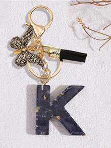 1pc Black Fashion Letter Keychain, Designed For Women's Bags, Exquisite And Compact, With Leopard Butterfly Pattern And Gold Plate 26 Letters A-Z Pendant, Suitable For Girls, Perfect As A Commemorative Gift For Valentine's Day, Teacher's Day And Halloween - Black - View 11