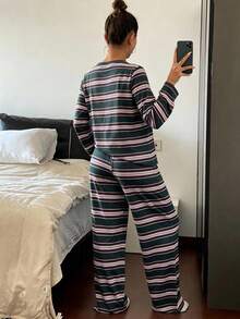 Fashion Colorblock Camisole & Shorts Pajama Set For Women, Summer Thin Ribbed Fabric 2-Piece Set, Soft Comfortable Casual Loungewear Suitable For Outdoor Wear - Multicolor - View 2