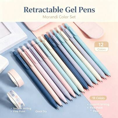 6/12pcs Morandi Color Retractable Gel Pens, Multi-Color Fine Tip Writing Pens, Including Deep Blue, Light Blue, Pink, Beige, Light Green And Other Soft Colors, Retractable Design, Smooth Writing, Even Ink Flow, Fast Drying, Comfortable Grip, Suitable For Document Recording, Note Taking, Journal Decoration, Data Organization, Daily Writing, Desk Supplies, Back To School Season, School Opening Season, Christmas Gift, Halloween Gift, Thanksgiving Gift