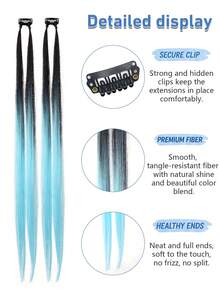 2pcs Gradient Color Clip-In Hair Extensions, Long Straight Gradient Hair Extensions With Clips, Suitable For Daily Wear, Party, Cosplay And Holiday Dress-Up - Multicolor - View 2