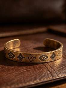 1pc Geometric Totem Open Bracelet, Unisex Adjustable Open Wristband - Fashion - View 1