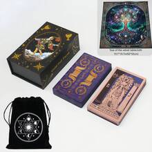Blue & Gold Tarot Deck 78 Cards - Original Waite Design, Premium Waterproof Gold Foil Paper, Comes With Hard Box And English Instruction Guide - B - View 2