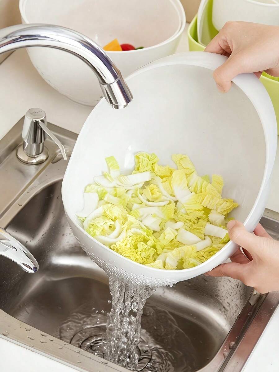 1件多功能塑膠洗米盆,可用作洗米盆、蔬菜籃、水果濾水籃,適合健康餐食準備與高效廚房使用,實用廚房工具 - 彩色 - 查看 1