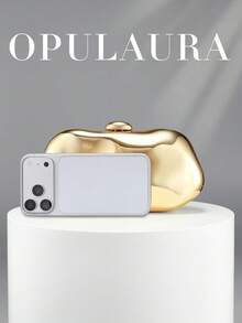 OpulAura Gold European Style Women's Acrylic Minaudiere Clutch, Asymmetric Box Design With Color-Block Clasp, For Parties, Banquets, Valentine's Day - Gold - View 4