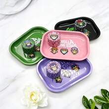 2件組創意圖案托盤+研磨器組合，18*14cm金屬捲菸托盤搭配4層金屬研磨器，研磨順暢，便攜方便，適合戶外使用，多功能家用小工具與派對用品 - 彩色 - 查看 3