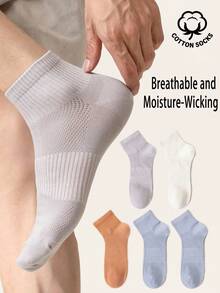 5 Pairs Men's Pure Cotton Mesh Breathable Crew Socks, Moisture‑Wicking Socks, Ribbed Cuff Comfort Casual Daily Mid‑Ankle Socks - Multicolor - View 11
