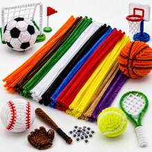 Multi-Color Chenille Stems Sports DIY Craft Kit, Creative Weaving Set With Foam Balls, Glue Sticks, Black & White Googly Eyes, Multi-Color Pipe Cleaners, Suitable For Football, Basketball, Baseball, Tennis And Other Sports Figure Making, Children's Crafts, Parent-Child DIY, Creative 3D Weaving, School Craft Activities - Multicolor - View 2