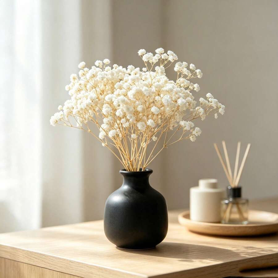25/50/100pcs Artificial White Mini Dried Baby's Breath Flowers, Ivory Color, Suitable For Vase, Wedding, Home, Office, Party, Garden, Card Making Decoration, DIY Decor - Milky White Baby's Breath - View 1
