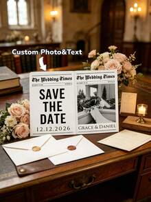 1件客製化婚禮報紙海報，可個性化照片與文字印刷，Save The Date 通知，客製化婚禮禮物，客製化報紙，婚禮紀念品，訂婚新娘派對裝飾，婚禮裝飾，居家展示，特殊場合 - 彩色 - 查看 3