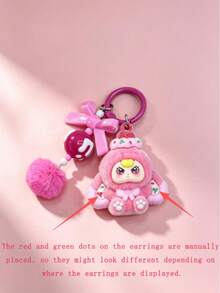 New Unisex Cute Big Ear Heart Keychain (Flocked Exterior, Solid Plastic Interior), Fashionable Cartoon Accessory Bag Charm Keyring (Exquisite Individual Packaging) - Multicolor - View 12